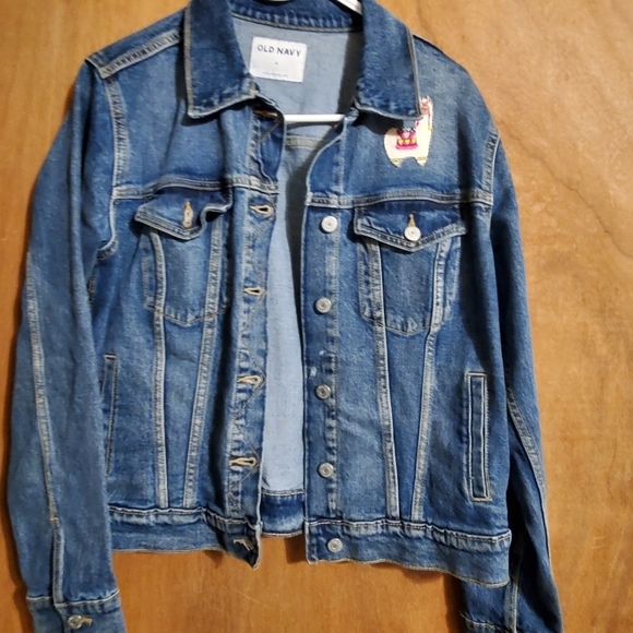 Old Navy Blue Denim Jacket. Llama. Med. Y2K Trucker - Picture 1 of 7